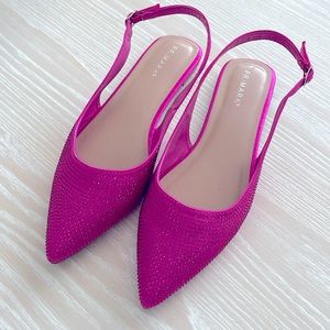 Sparkly Hot Pink Crystal Embellished Slingback Flats Size 9